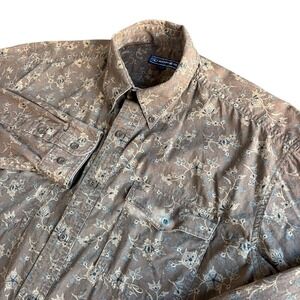 Roper Mens Floral Print Long Sleeve Button Down Shirt Size L Brown Blue
